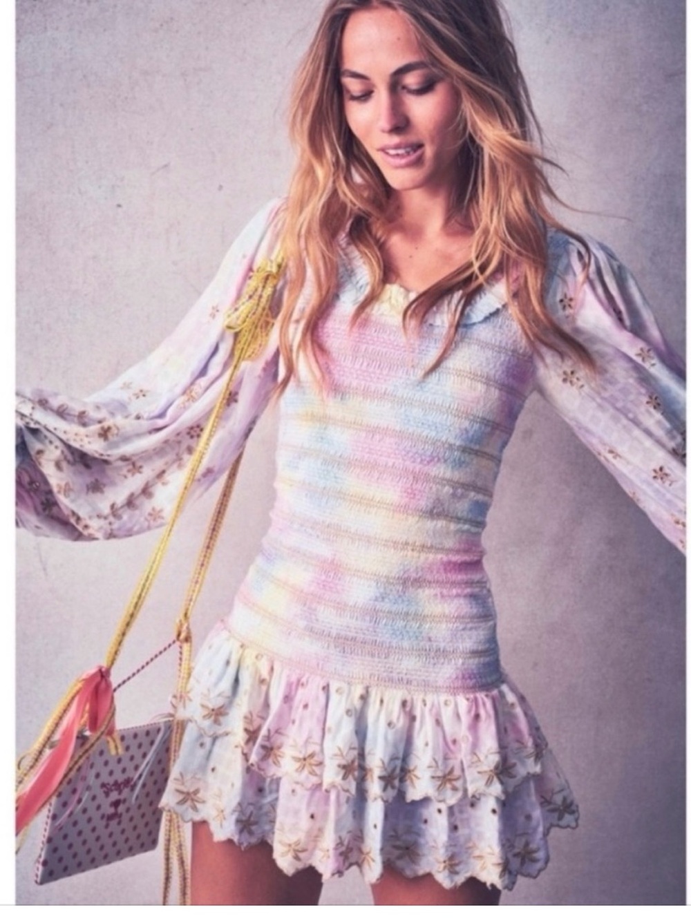 LoveShackFancy Pastel Multi-Color Smocked Mini Dress